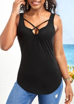 Cutout Black Criss Cross Camisole Top -OLALA Clothing Shop 329262 P 16798999160152