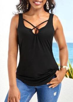 Cutout Black Criss Cross Camisole Top -OLALA Clothing Shop 329262 P 16798999169453