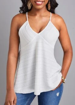 Flowy White V Neck Camisole Top -OLALA Clothing Shop 329264 P 16795419530063