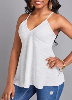 Flowy White V Neck Camisole Top -OLALA Clothing Shop 329264 P 16795419532374