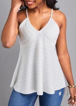 Flowy White V Neck Camisole Top -OLALA Clothing Shop 329264 P 16795419533162