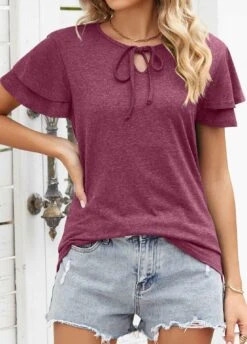 Wine Red Layered Short Sleeve T Shirt 12 Wine Red Layered Short Sleeve T Shirt -OLALA Clothing Shop 329384 P 1678858055771