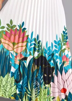 White Pleated Floral Print Maxi Dress -OLALA Clothing Shop 329474 P 16795649647025