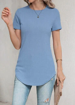 Dusty Blue Button Short Sleeve T Shirt 13 Dusty Blue Button Short Sleeve T Shirt -OLALA Clothing Shop 329738 P 16817138933275