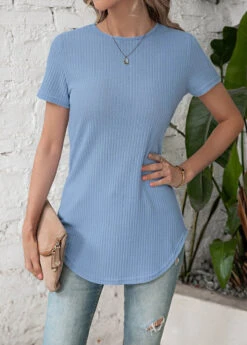 Dusty Blue Button Short Sleeve T Shirt 11 Dusty Blue Button Short Sleeve T Shirt -OLALA Clothing Shop 329738 P 16817138933673