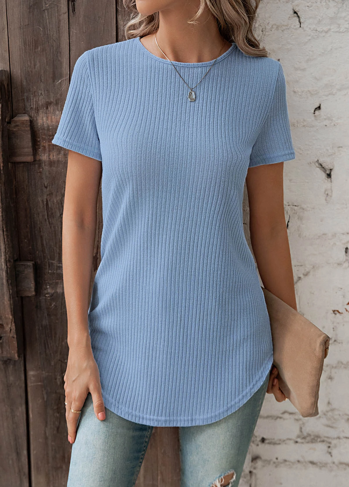 Dusty Blue Button Short Sleeve T Shirt 3 Dusty Blue Button Short Sleeve T Shirt