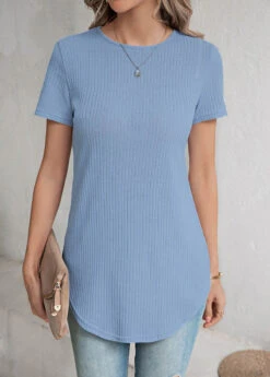 Dusty Blue Button Short Sleeve T Shirt 12 Dusty Blue Button Short Sleeve T Shirt -OLALA Clothing Shop 329738 P 16817138937884