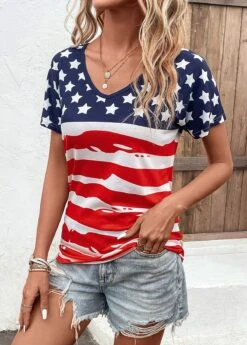 Multi Color Patchwork Flag Print T Shirt -OLALA Clothing Shop 329818 P 16818070892172