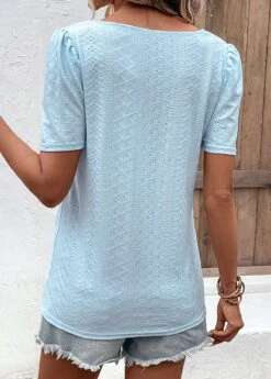 Light Blue Hole Short Sleeve T Shirt -OLALA Clothing Shop 329930 P 16818069130991