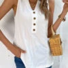 White Button V Neck Tank Top -OLALA Clothing Shop 330092 P 1679638059014
