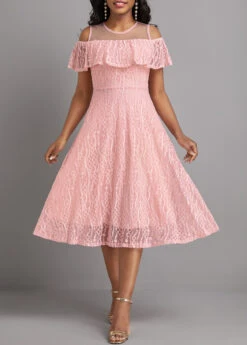 Pink Cut Out Short Sleeve Round Neck Dress -OLALA Clothing Shop 330216 P 16812113541654