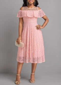 Pink Cut Out Short Sleeve Round Neck Dress