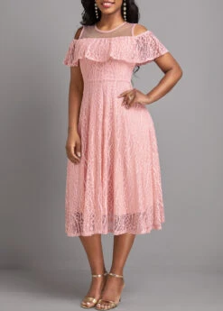 Pink Cut Out Short Sleeve Round Neck Dress -OLALA Clothing Shop 330216 P 16812113546793