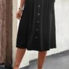 Black Button A Line Elastic Waist Skirt 2 Black Button A Line Elastic Waist Skirt -OLALA Clothing Shop 330291 P 16818064850030