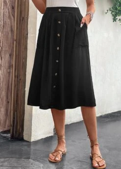 Black Button A Line Elastic Waist Skirt 10 Black Button A Line Elastic Waist Skirt -OLALA Clothing Shop 330291 P 16818064850322