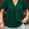 Turquoise Button Short Sleeve V Neck Blouse -OLALA Clothing Shop 330295 P 1681978707883