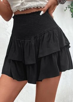 Black Smocked A Line Elastic Waist Short Skirt 10 Black Smocked A Line Elastic Waist Short Skirt -OLALA Clothing Shop 330312 P 16818066843322