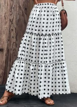 White Ruched Polka Dot A Line Skirt -OLALA Clothing Shop 330316 P 16818065643330