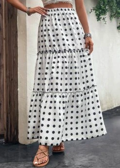 White Ruched Polka Dot A Line Skirt -OLALA Clothing Shop 330316 P 16818065643632