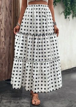 White Ruched Polka Dot A Line Skirt -OLALA Clothing Shop 330316 P 16818065646493