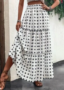 White Ruched Polka Dot A Line Skirt -OLALA Clothing Shop 330316 P 16818065646864