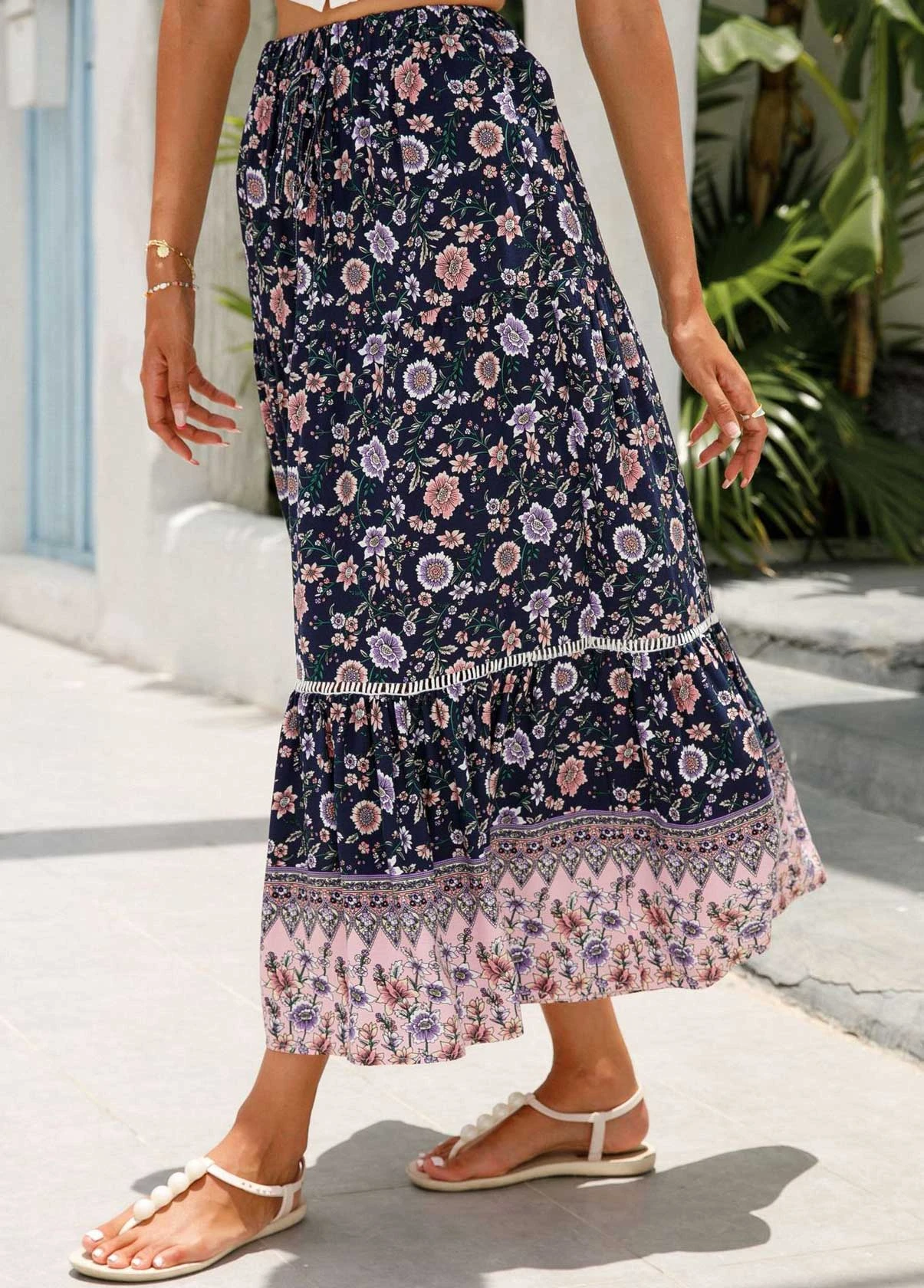 Multi Color Patchwork Floral Print A Line Skirt 6 Multi Color Patchwork Floral Print A Line Skirt - Image 4