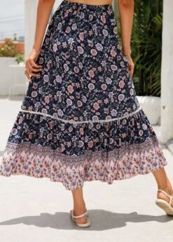 Multi Color Patchwork Floral Print A Line Skirt 10 Multi Color Patchwork Floral Print A Line Skirt -OLALA Clothing Shop 330333 P 1679907783908