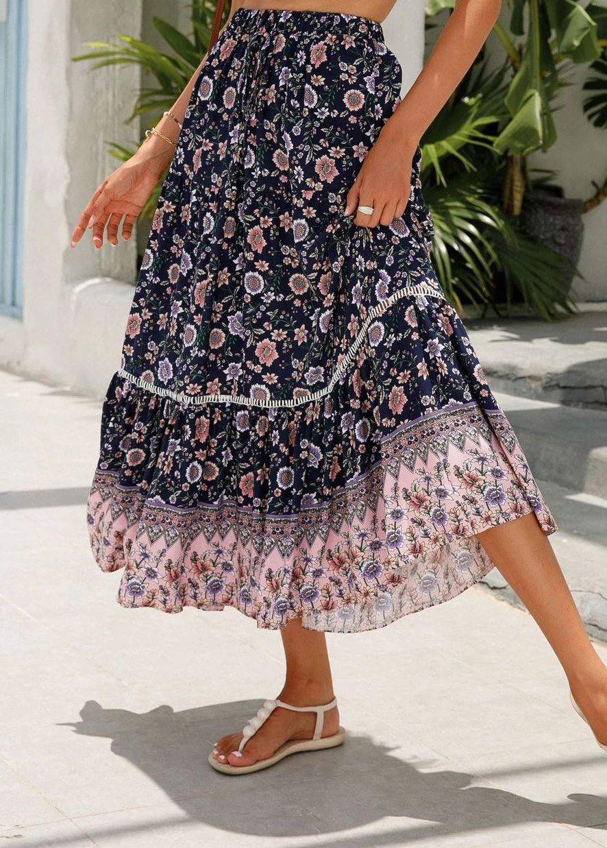 Multi Color Patchwork Floral Print A Line Skirt 8 Multi Color Patchwork Floral Print A Line Skirt - Image 6