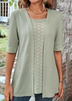 Sage Green Fake 2in1 Half Sleeve T Shirt -OLALA Clothing Shop 330368 P 16835949815902