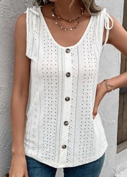 White Button Scoop Neck Tank Top -OLALA Clothing Shop 330552 P 16831675092034