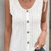 White Button Scoop Neck Tank Top -OLALA Clothing Shop 330552 P 16831675096920