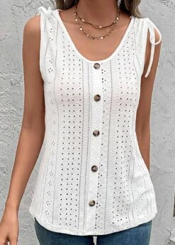 White Button Scoop Neck Tank Top -OLALA Clothing Shop 330552 P 16831675097565