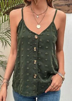 Green Button Strappy V Neck Camisole Top -OLALA Clothing Shop 330554 P 16831927225814