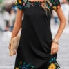 Black Patchwork Floral Print Shift Dress -OLALA Clothing Shop 330828 P 16835416056600