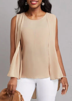 Light Coffee Fake 2in1 Zipper Tank Top -OLALA Clothing Shop 330872 P 16812891747370