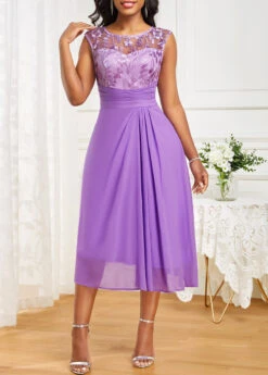 Neon Violet Lace Sleeveless Round Neck Dress -OLALA Clothing Shop 331373 P 16835458730124