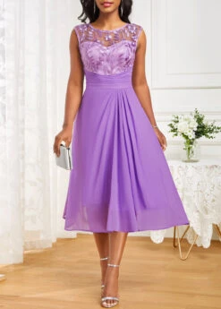Neon Violet Lace Sleeveless Round Neck Dress -OLALA Clothing Shop 331373 P 16835458737083