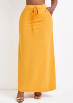 Ginger Pocket A Line Drawastring Maxi Skirt