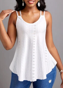 White Breathable Strappy Scoop Neck Camisole Top