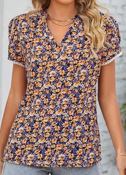Multi Color Patchwork Ditsy Floral Print Blouse 3 Multi Color Patchwork Ditsy Floral Print Blouse