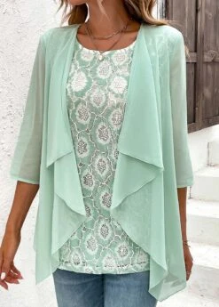 Mint Green Lace Fake 2in1 Blouse -OLALA Clothing Shop 331871 P 16853575315830