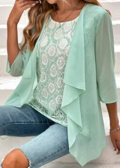 Mint Green Lace Fake 2in1 Blouse -OLALA Clothing Shop 331871 P 16853575318275