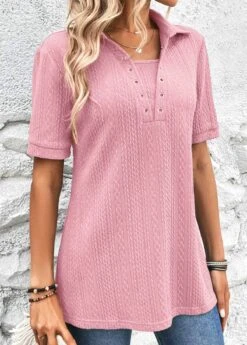 Pink Eyelet Short Sleeve T Shirt