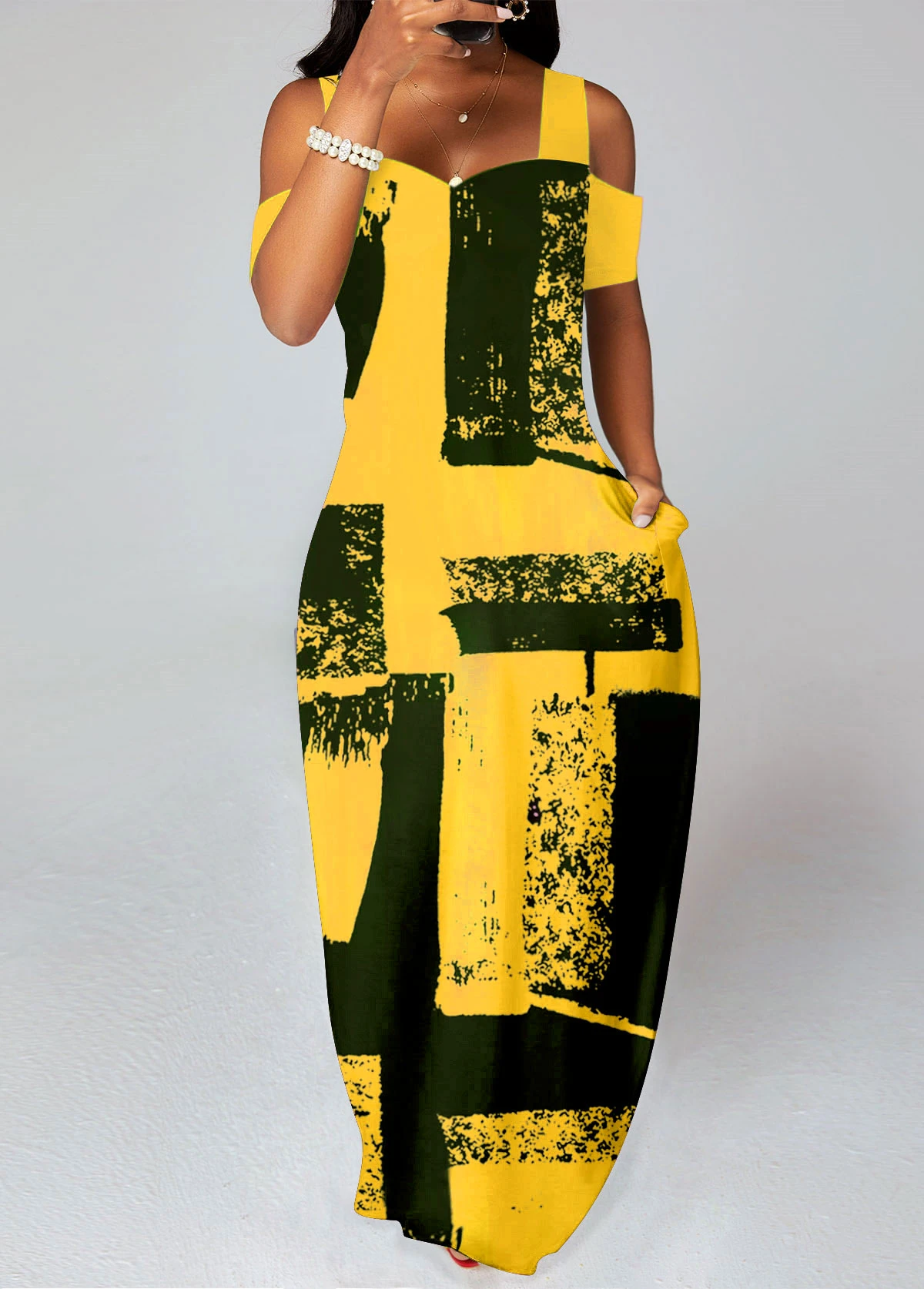 Pink Pocket Graffiti Print O Shape Maxi Dress 3 Pink Pocket Graffiti Print O Shape Maxi Dress