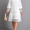 Patchwork White Lace Short Sleeve Dress -OLALA Clothing Shop 332331 P 16862200105080