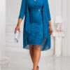 Peacock Blue Lace Two-Piece Dress And Cardigan -OLALA Clothing Shop 332456 P 16866559529430