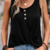 Black Button Lightweight Scoop Neck Tank Top -OLALA Clothing Shop 332663 P 16843957294440