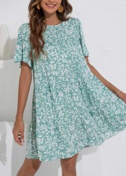Mint Green Ruched Ditsy Floral Print Dress -OLALA Clothing Shop 332700 P 1682401185698