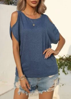 Navy Cut Out Short Sleeve T Shirt