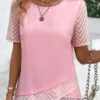 Pink Cross Hem Short Sleeve T Shirt -OLALA Clothing Shop 332969 P 16868157847380